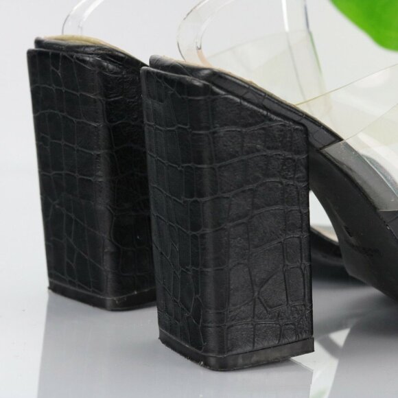 Nasty Gal Womens Sandal Size 6 Black Clear Strappy Mule Square Toe Block Heel - Picture 6 of 12